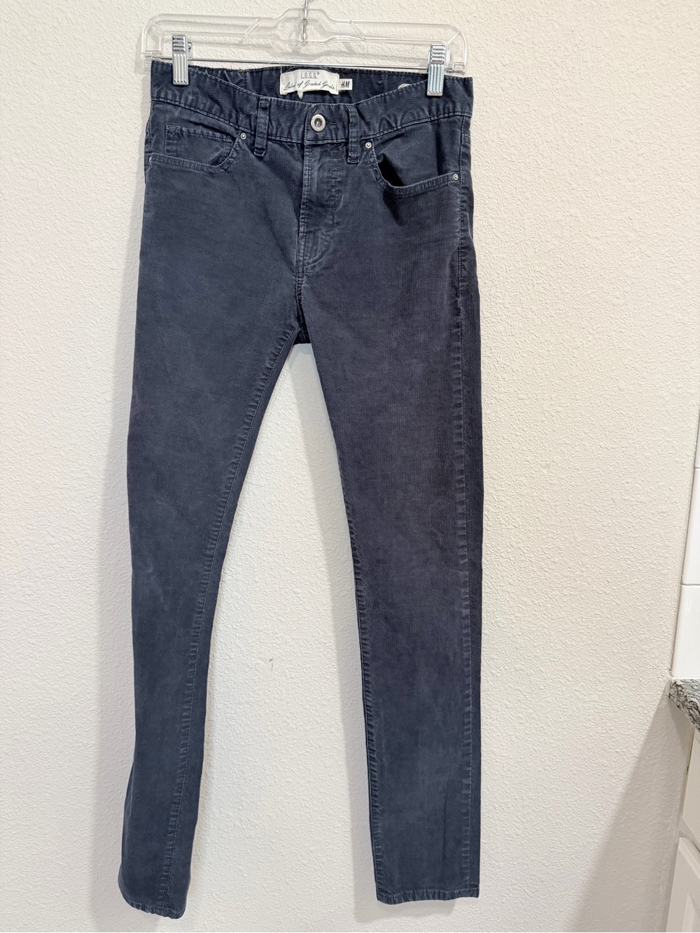 H&M L.O.G.G. Men's Skinny Corduroy Pants in Dark Navy